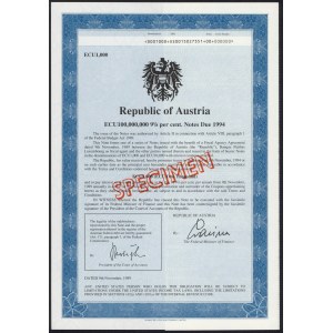 Austria, SPECIMEN Obligacji 1.000 ECU 1989