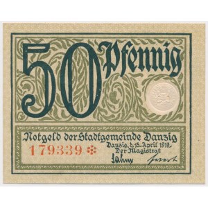 Gdańsk, 50 fenigów 1919 - zielony