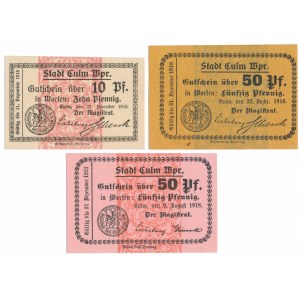 Chelmno (Culm), 10 and 2x 50 pfg 1916-1918 (3pcs)