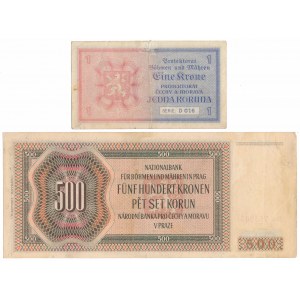 Protektorát Čechy a Morava, 1 koruna 1940 a 500 korun 1942 (2ks)