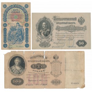 Rosja, 5 i 100 Rubli 1898 i 50 Rubli 1899 (3szt)