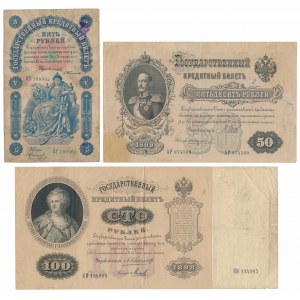 Russia, 5 & 100 Rubles 1898 & 50 Rubles 1899 (3pcs)