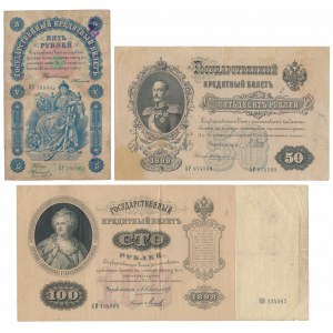 Rusko, 5 a 100 RUB 1898 a 50 RUB 1899 (3ks)