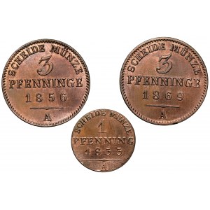 Preußen, 1-3 Pfg. 1833-1869-A, Berlin, Satz (3tlg.)