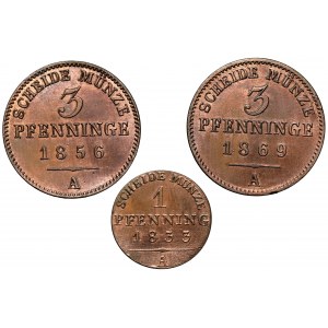 Prusy, 1-3 pfennig 1833-1869-A, Berlin, zestaw (3szt)