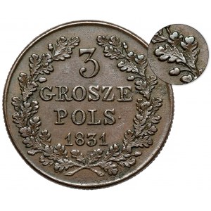 Powstanie Listopadowe, 3 grosze 1831 KG - INNY wieniec - bardzo rzadkie