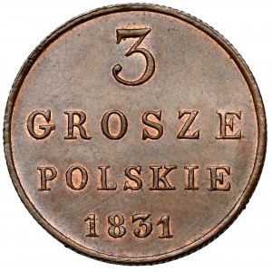 3 Polish pennies 1831 KG - new minting, Warsaw