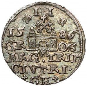 Stefan Batory, Trojak Riga 1586 - LI - beautiful patina
