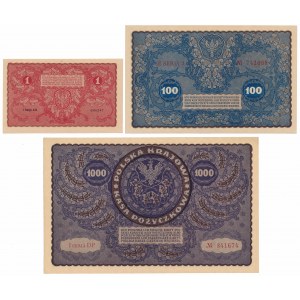 1, 100 and 1,000 mkp 08.1919 - set (3pcs)