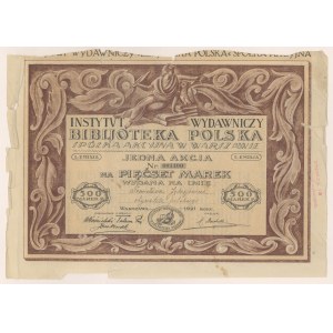Vydavateľský ústav BIBLJOTEKA POLSKA, Em.1, 500 mkp 1921 - personalizované
