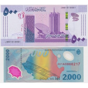 Rumunia, 2.000 Lei 1999 w folderze i Sudan, 500 Pounds 2021 - zestaw (2szt)