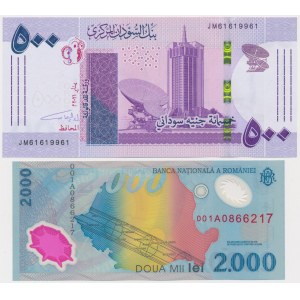 Rumunsko, 2 000 lei 1999 v zložke a Sudán, 500 libier 2021 - sada (2 ks)