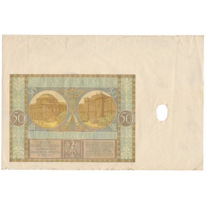 50 złotych 1929 - nieukończony druk - skasowane