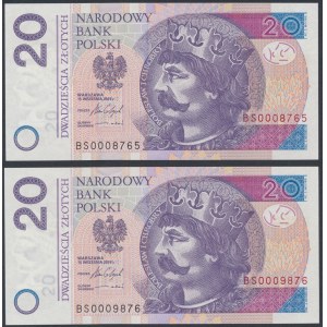 20 zł 2016 BS - 0008765 i 0009876 - ciekawe numery (2szt)