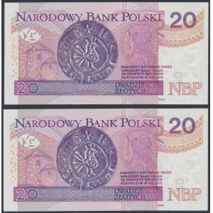 20 zloty 2016 BS - 0008765 and 0009876 - interesting numbers (2pcs)