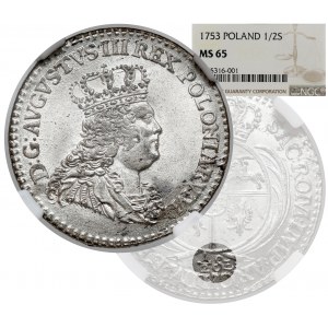 August III Sas, 1/2 Sixpence (Troyak) Leipzig 1753 - 1/2 Sz