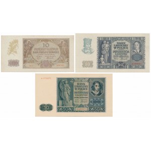 10 i 20 złotych 1940 i 50 złotych 1941 - zestaw (3szt)