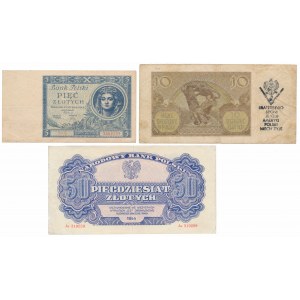 Set of Polish banknotes 1930-1944 (3pcs)