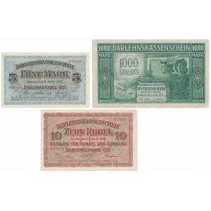 Poznan, 10 rubles 1916 and Kaunas, 5 and 1,000 marks 1918 (3pc)