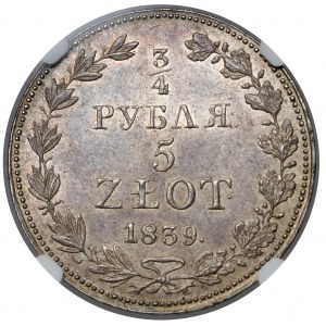 3/4 ruble = 5 zlotys 1839 MW, Warsaw