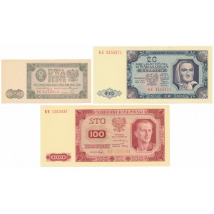 2, 20 i 100 złotych 1948 - zestaw (3szt)