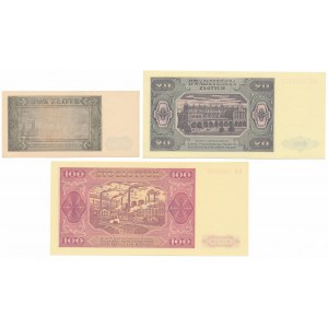 2, 20 and 100 gold 1948 - set (3pcs)