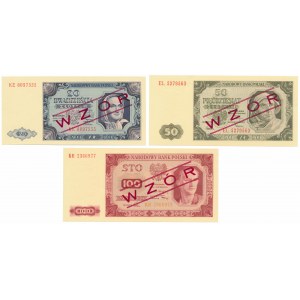 20, 50 und 100 Zloty 1948 - Sammlermuster (3 Stück)
