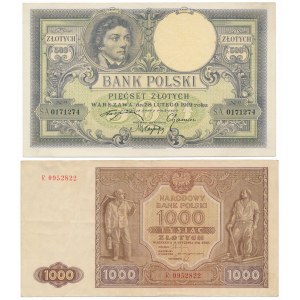 500 Zloty 1919 und 1.000 Zloty 1946 - Satz (2 Stk.)