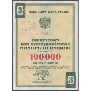 NBP, 3-year Deposit Savings Bond, PLN 100,000.