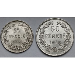 Finnland / Russland, 50 und 25 penniä 1916 - Satz (2Stück)