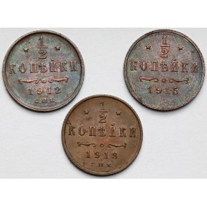 Rusko, Mikuláš II, 1/2 kopejky 1912-1915 - sada (3ks)