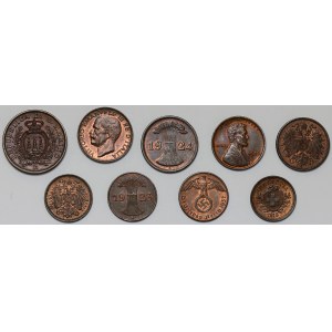 Miedziane monety świata - piękne stany (9szt)