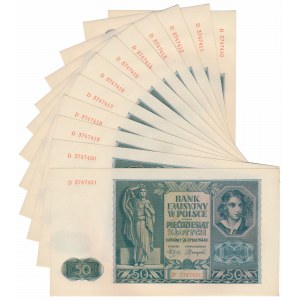 50 złotych 1941 - D - kolejne nr 3747410-21 (12szt)