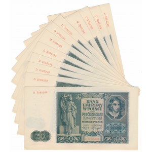 50 złotych 1941 - D - kolejne nr 3094288-99 (12szt)