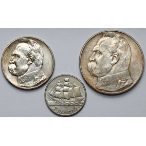 Piłsudski und das Segelschiff, 2-10 Gold 1935-1936 - Satz (3 St.)