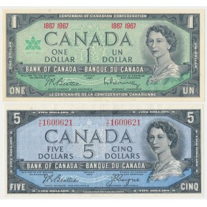 Canada, 1 Dollar 1967 & 5 Dollars 1954 (2pcs)