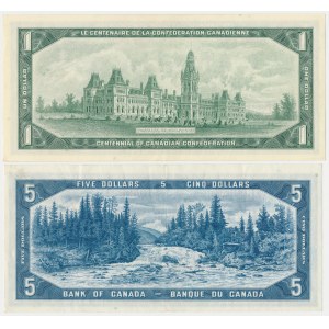 Canada, 1 Dollar 1967 & 5 Dollars 1954 (2pcs)