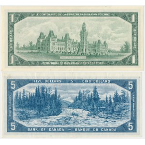 Kanada, 1 dolár 1967 a 5 dolárov 1954 (2 ks)