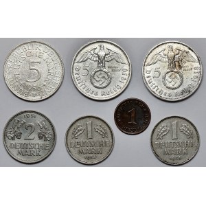 Niemcy, 1 fenig - 5 marek 1894-1958 (7szt)