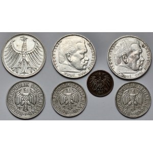 Německo, 1 fenig - 5 marek 1894-1958 (7ks)