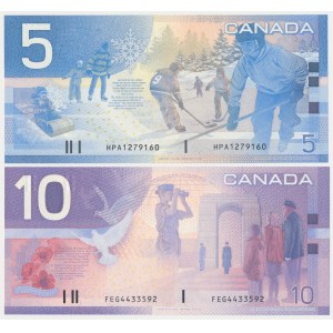 Kanada, 5 dolárov 2002 a 10 dolárov 2001 (2ks)