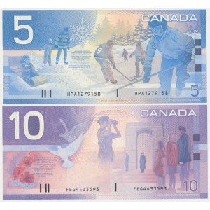 Kanada, 5 dolarů 2002 a 10 dolarů 2001 (2ks)