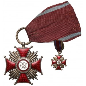 People's Republic of Poland, Silver Cross of Merit - State Mint - letter 'D' + miniature (2pcs)