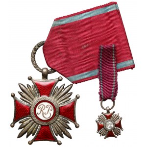 II RP, Silbernes Verdienstkreuz - Gontarczyk + Miniatur (2 Stck.)