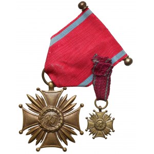 II RP, Bronzenes Verdienstkreuz - Gontarczyk + Miniatur (2 Stck.)