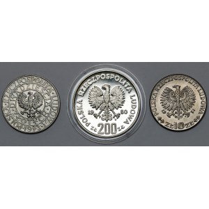 PRÓBA Ag i CuNi 10-200 złotych 1971-1980, zestaw (3szt)
