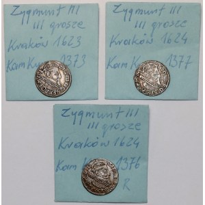 Zikmund III Vasa, Trojak Krakov 1623-1624, sada (3ks)