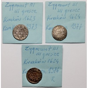 Zikmund III Vasa, Trojak Krakov 1623-1624, sada (3ks)