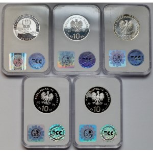 NBP Mirrors, 10 zloty 1997-2005 + SAMPLE Ag. 1988 Jadwiga - set (5pcs)