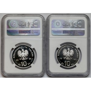 10 złotych 1997-2001 Batory i Sobieski, popiersie i półpostać (2szt)